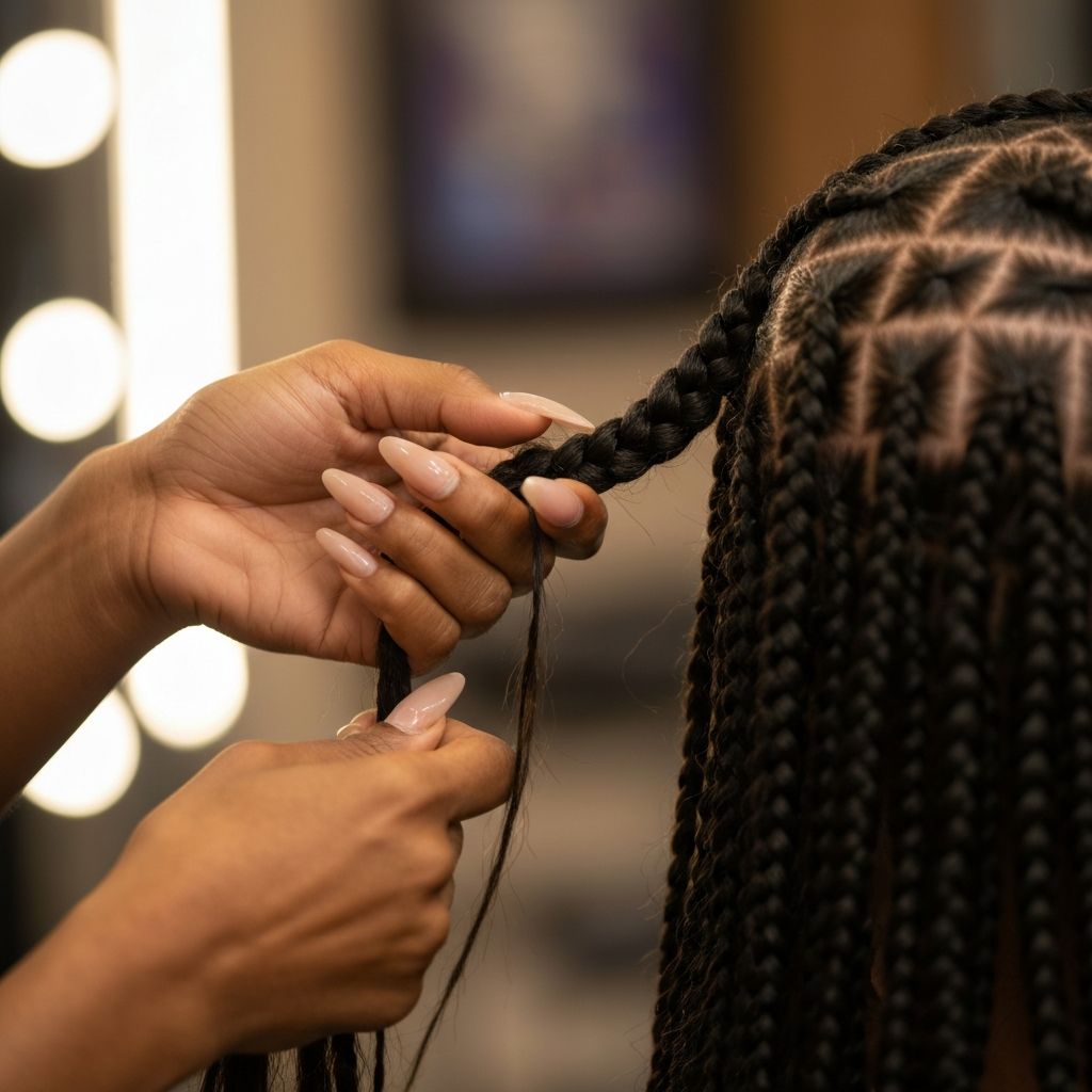 Professional stylist braiding hair at Ida African Beauty Salon