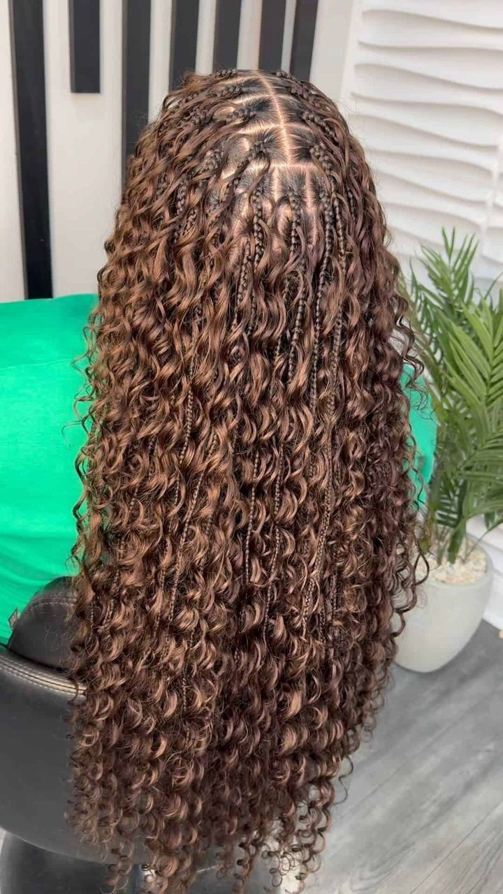 Bohemian knotless braids with curly ends